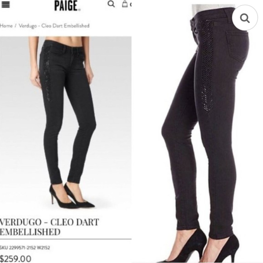 Paige Black Embellished Sparkle Verdugo Cleo Dart Jeans Size 27